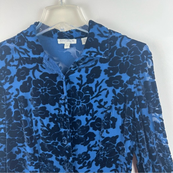 Vintage Ann Taylor Silk Burnout Velvet Button Down Shirt Top Dark Romantic 4 - Picture 2 of 13